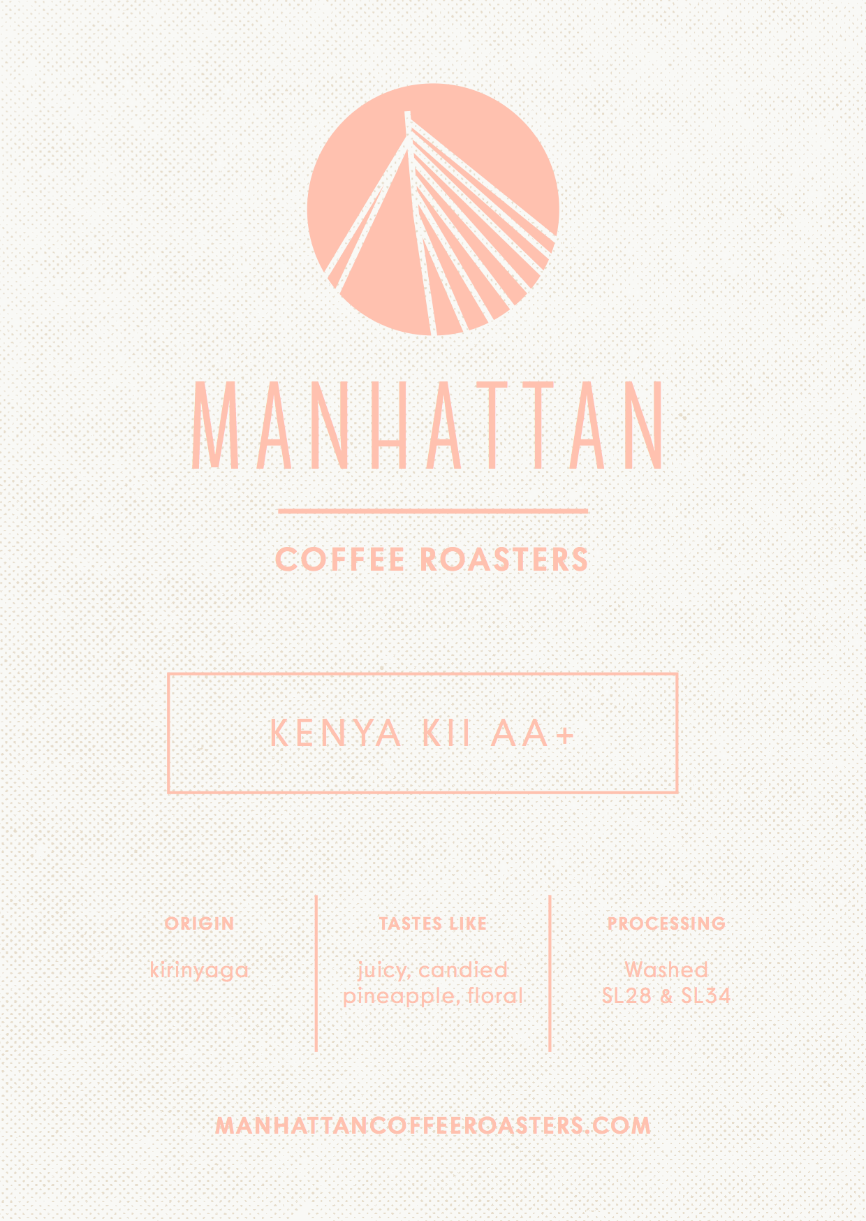 June 2017 — Kirinyaga “Kii” Kenyan AA+, from Manhattan Coffee Roasters